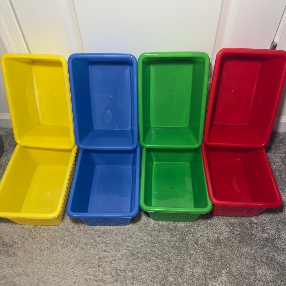 8 Plastic Kids Cubby Storage Bins Multicolored